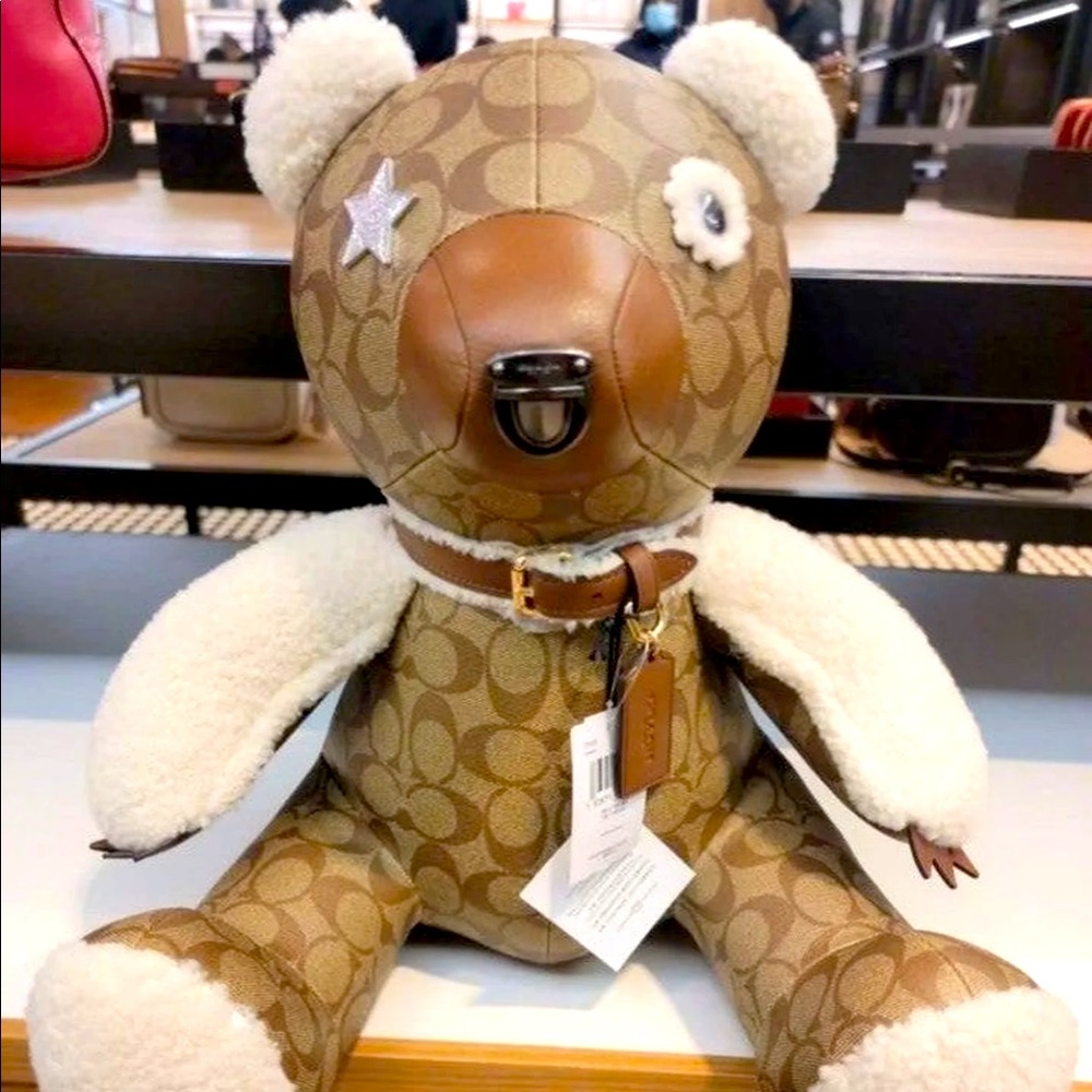 COACH TEDDY BEAR 100% AUTHENTIC NEW NWT RARE HTF SIGNATURE CANVAS & SHEARLING